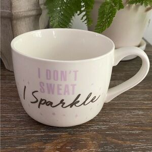 White‎ Ceramic Mug with Black and Pink Text